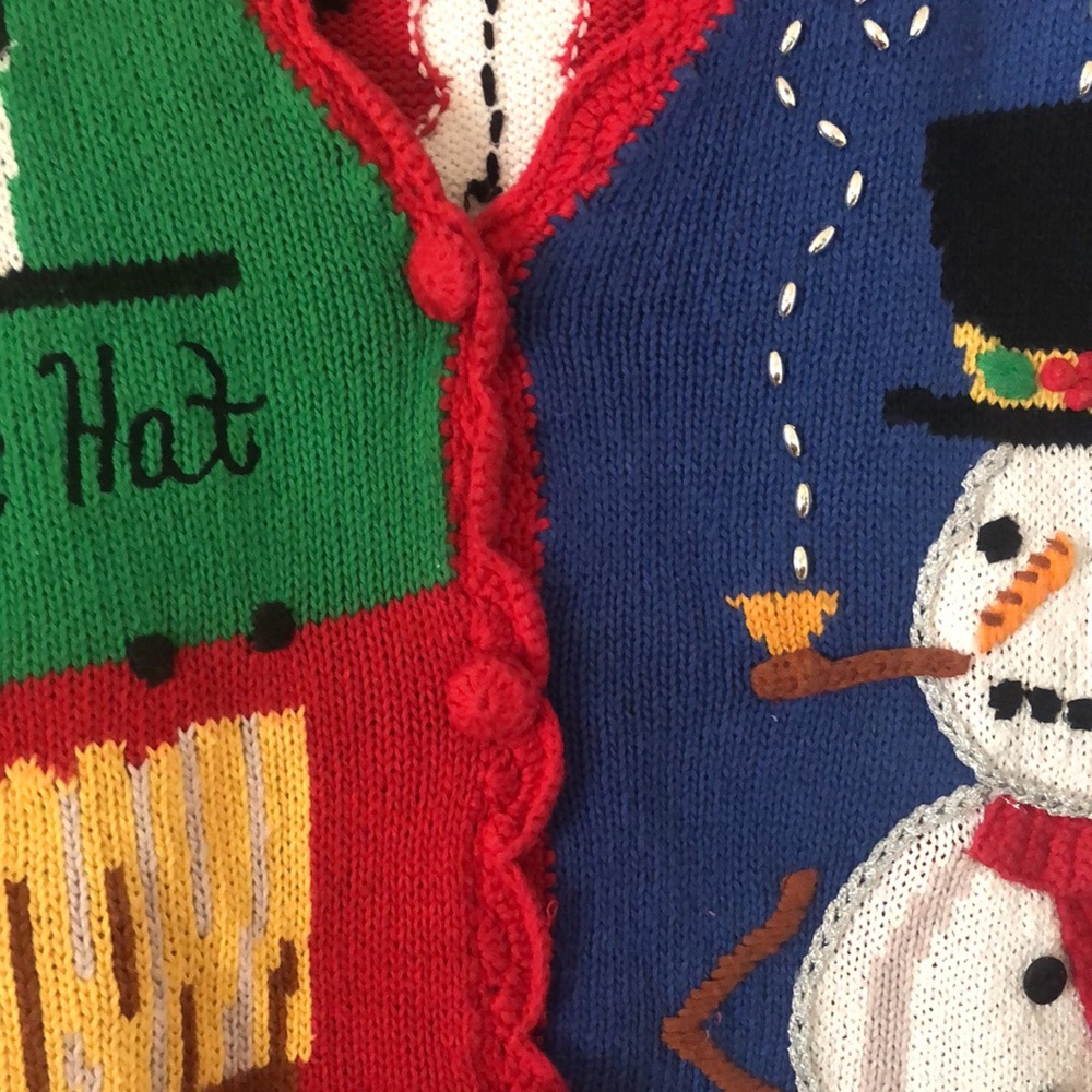 Woman’s rare Eagles Eye VTG Y2k festival scalloped knit Christmas vest - Picture 4 of 13